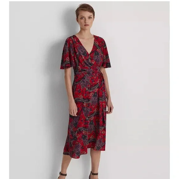 Lauren Ralph Lauren | Dresses | Lauren Ralph Lauren Bnwt Red Multi Midi  Dress Size 4 | Poshmark